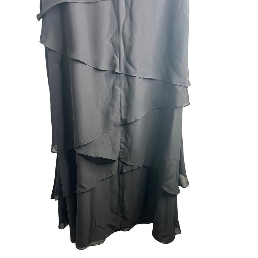 JJ's House Womens Black Tiered Chiffon Evening Dress With Beaded Neckline 26W - Picture 4 of 14